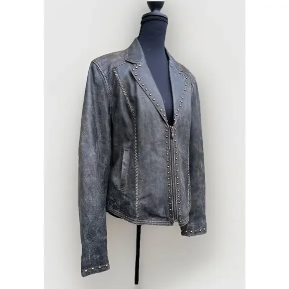 CRIPPLE CREEK Studded Leather Jacket Sz L Western Cowgirl Biker - Picture 5 of 11